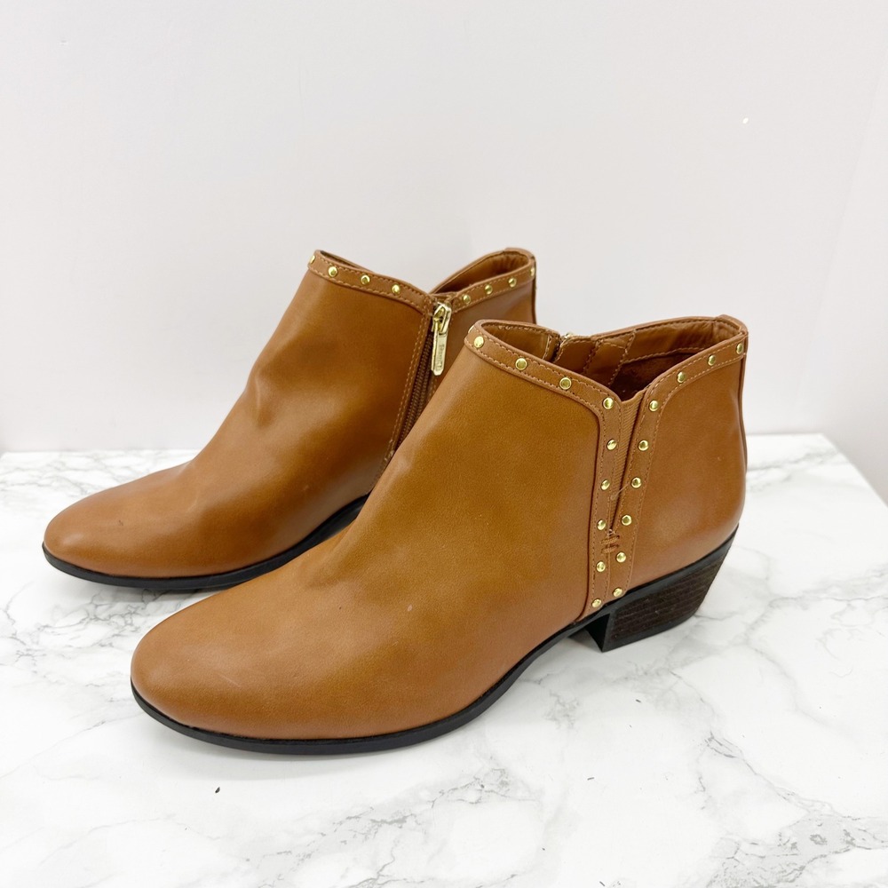 Circus‎ by Sam Edelman Ankle Boots Womens 8 Brown Studded Zip Booties Low Heel